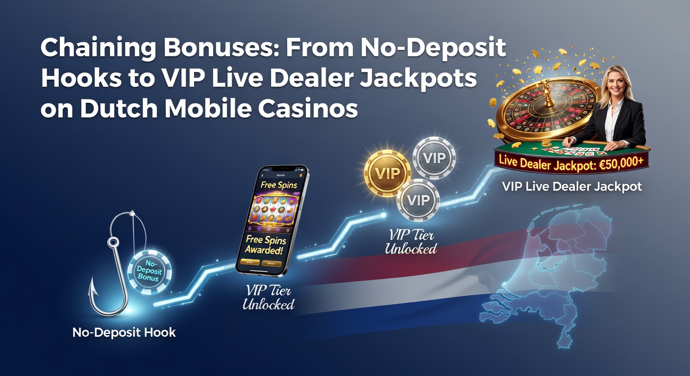 Smartphone met mobiel casino app die bonusketens toont, van gratis spins tot VIP-tafels met hoge jackpots