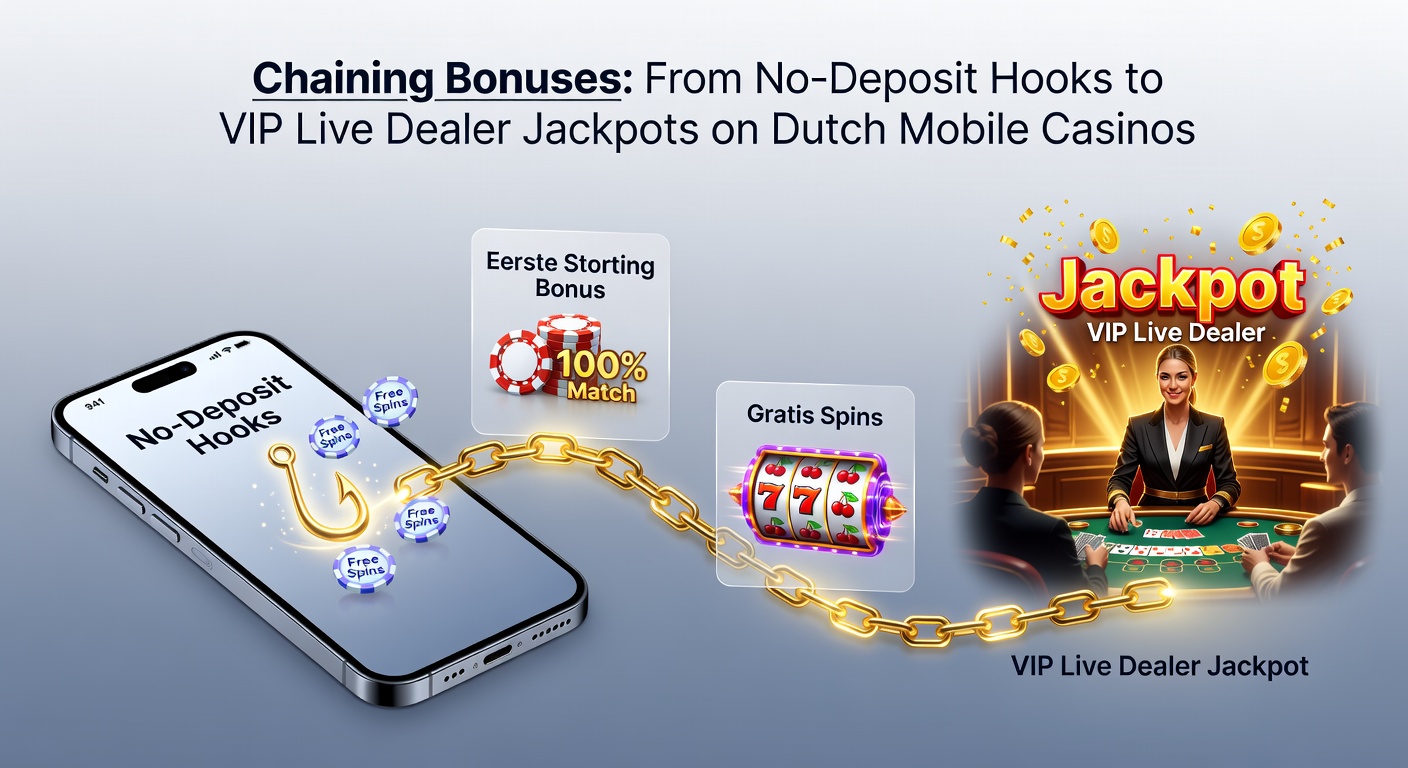 VIP live dealer tafel op mobiel scherm met jackpot teller en bonus icoontjes die een keten visualiseren
