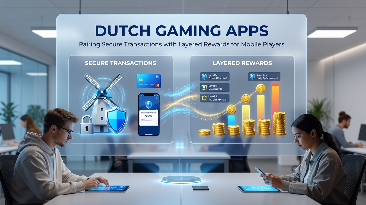 Speler die mobiele app gebruikt met beloningsdashboard en transactiegeschiedenis