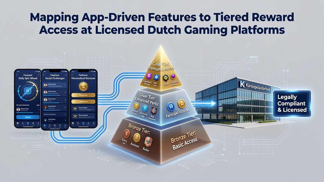 Mobiele app-interface met beloningsniveaus op een Nederlands vergund casino platform