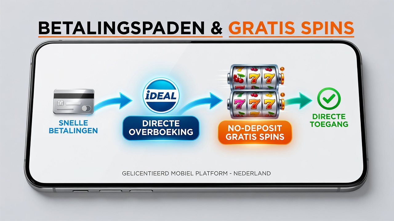 Weergave van mobiele app interface met betalingsopties en no-deposit free spins activering