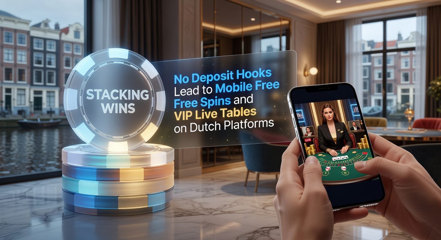 Schermafbeelding van een mobiel casino-app met no-deposit bonuspop-up en stapelende winsten op een Nederlands platform