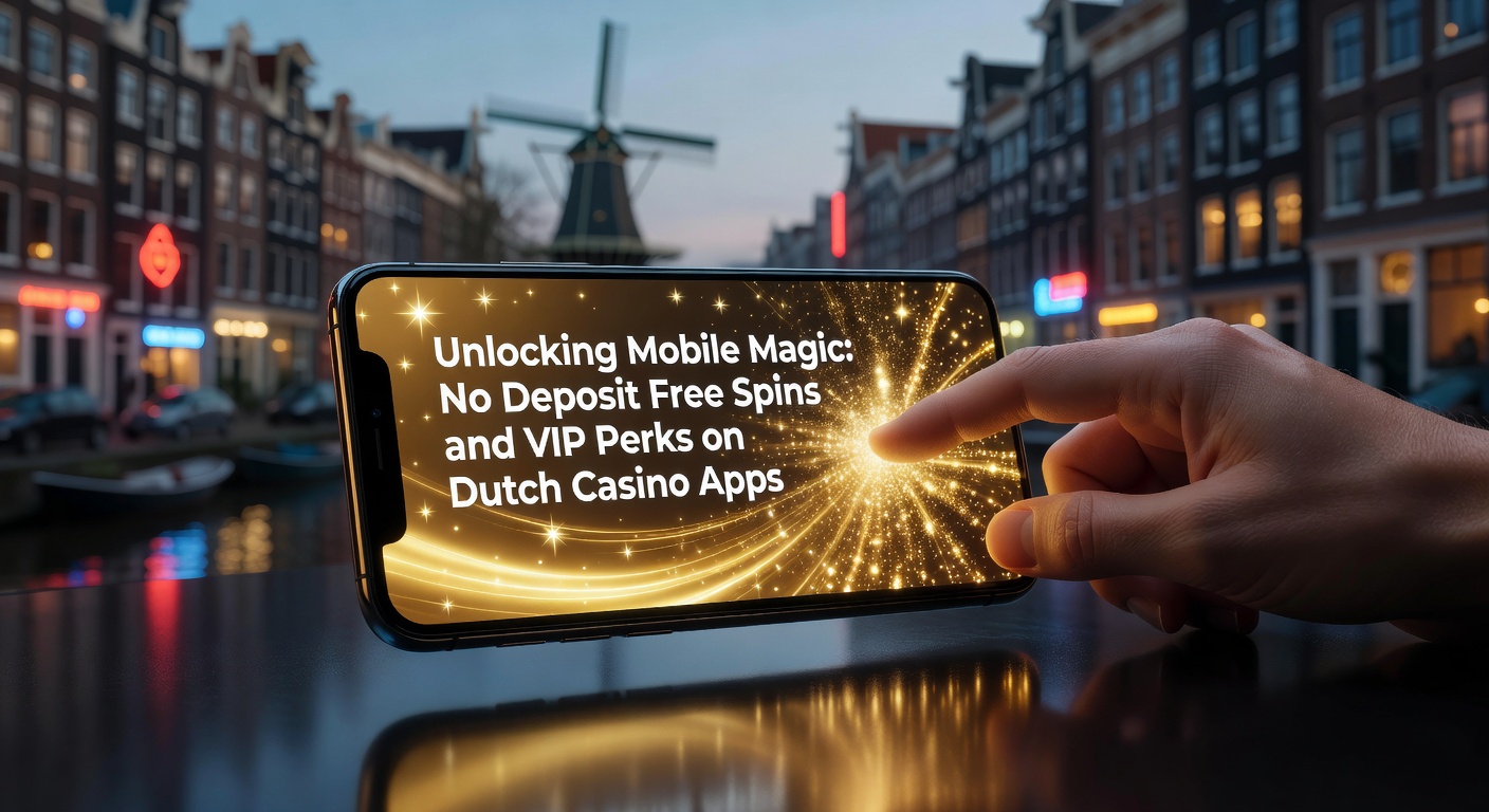 Smartphone met kleurrijke casino-app interface vol free spins en VIP-badges, illustrerend mobiel gokken in Nederland